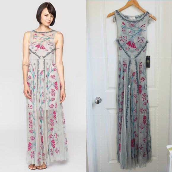 Johnny Was Biya Uli‎ Mesh Embroidered Sleeveless Maxi Dress - Picture 1 of 10